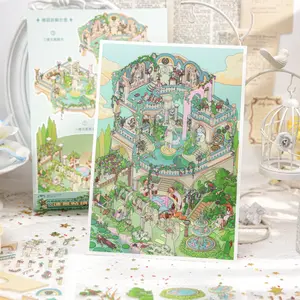 European Garden Theme 3D Scene Stickers Pack of 4, Floral Pattern Sticker, Creative DIY Scrapbooking Material, Relaxing Stress Relief Entertainment Decoration