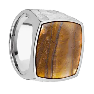 Extra Large Cushion signet ring (22x22mm) in Palladium Silver, with a Wide style band, a Tigers Eye inlay.