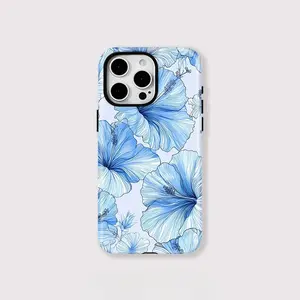 Blue flower phone case Cover for iphone 17 pro max 16 Plus 15 14 13 12 11 Plus Fashion Trendy Anti-Stain Durable Lightweight Protection Shockproof Matte Texture Elegant Luxury Gift High-Quality New Product, New Year's Best Choice