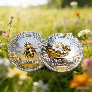 1PC Bee You Positive Quote Coin Alloy 3D Relief Commemorative Medal Bee Flower Theme Inspirational Gift for Friends Family Mother’s Day Gift Graduation Gift Desk Display Keepsake Commemorative and Decorative Collectibles