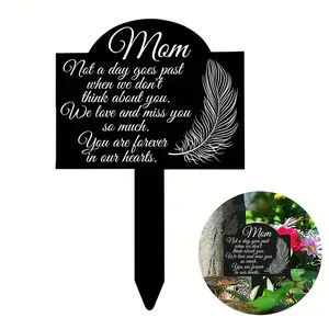 Memorial Gifts for Loss Of Mother Grave Markers, 1 Count Memorial Remembrance Plaque Stake, Acrylic Outdoor Grave Marker for Cemetery, Sympathy Feathers Grave Stake