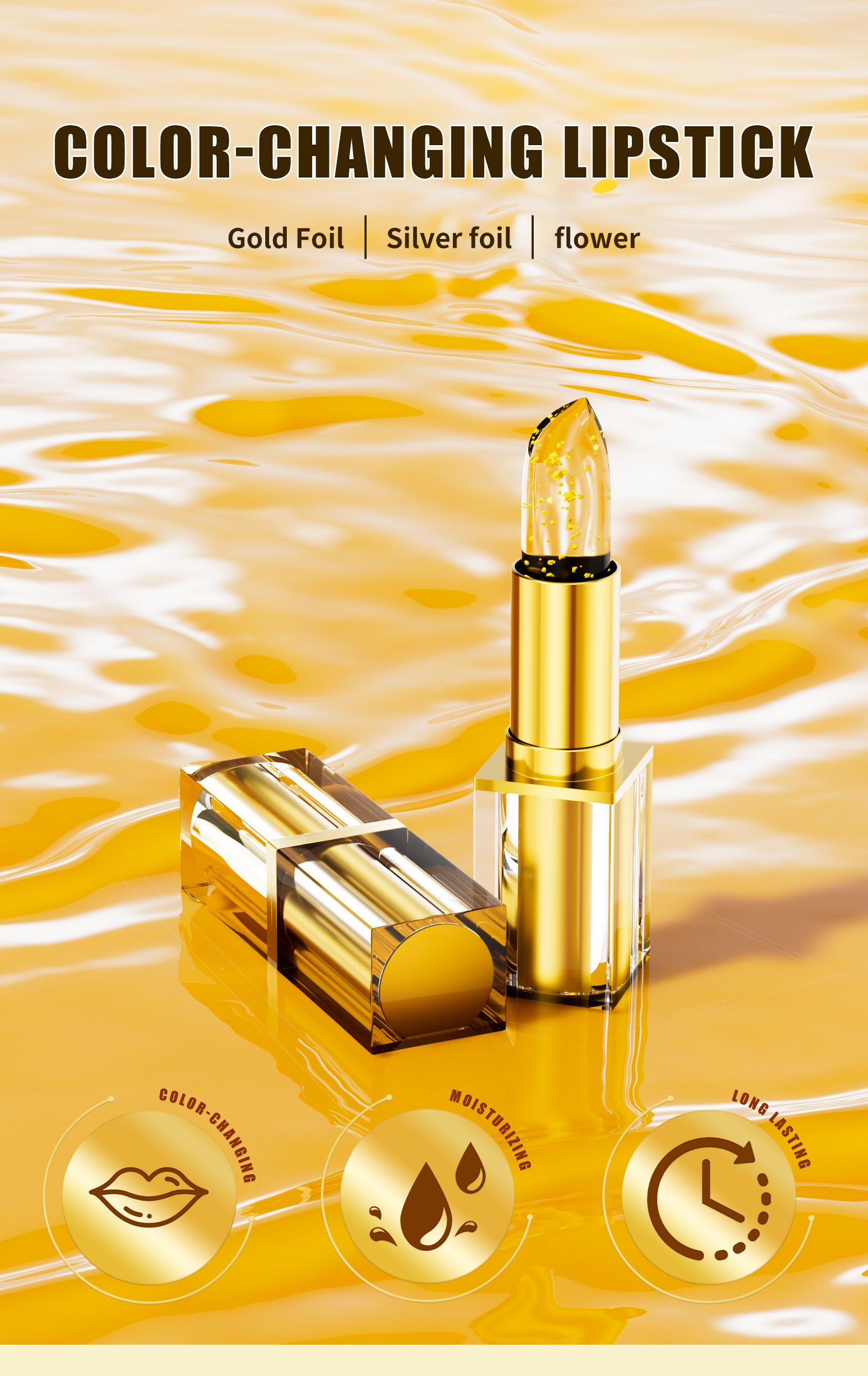 3PC Moisturizing Color-Changing Lipstick Balm – pH Temperature Reactive Tint, Gold Crystal Glow Finish, Smooth Hydration for Soft Shiny Everyday Lips.