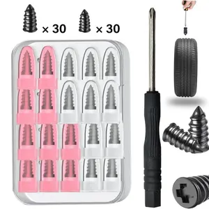 60Pcs Tire Repair Screws Plugs with Box and Screwdriver, Self-service Tyre Repair Vacuum Rubber Nails Kit for Car/Motorcycle/Truck/Tractor Puncture Fast Tyre Repair Supplies