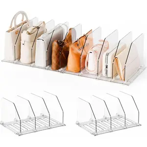 Yieach 2 Pack Acrylic Purse Organizer for Closet,Adjustable Purse Dividers and Handbags Storage Organizer,Clear Shelf Dividers for Closet Organization,Bookshelf,Pocketbook,Wallet,Bag,Clutch Organizer