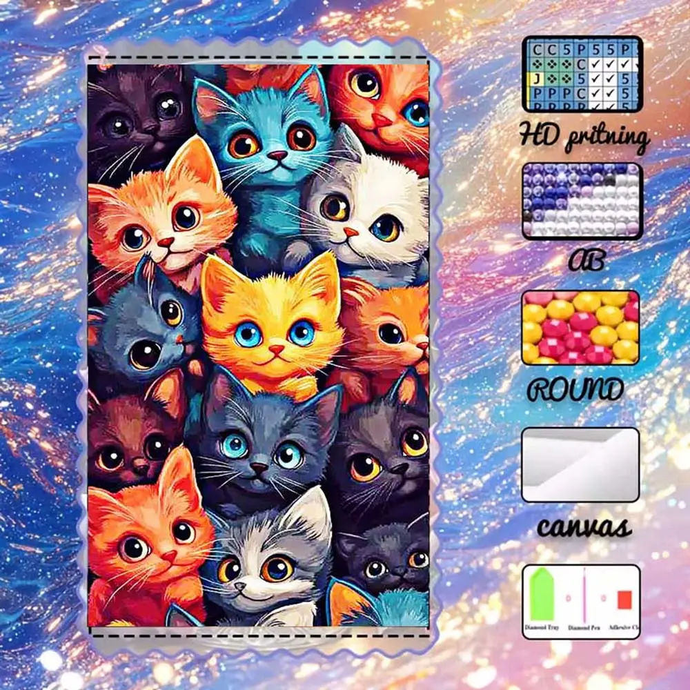 DIY 5D flocked fabric diamond painting kit, DIY Kits, AB drills, fairy dust drills, crystal drills, cute cat artwork, diamond embroidery, special craft diamond art set, wall decor, gift for family, loved ones, friends, Diamond Art Tools, Handicraft
