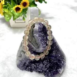 3 Counts Golden Rutile Bracelet 10~11mm Natural Crystals Healing Crystals Bracelet for Women and Men Teens Round Stretchable Pretty Crystals Bracelet