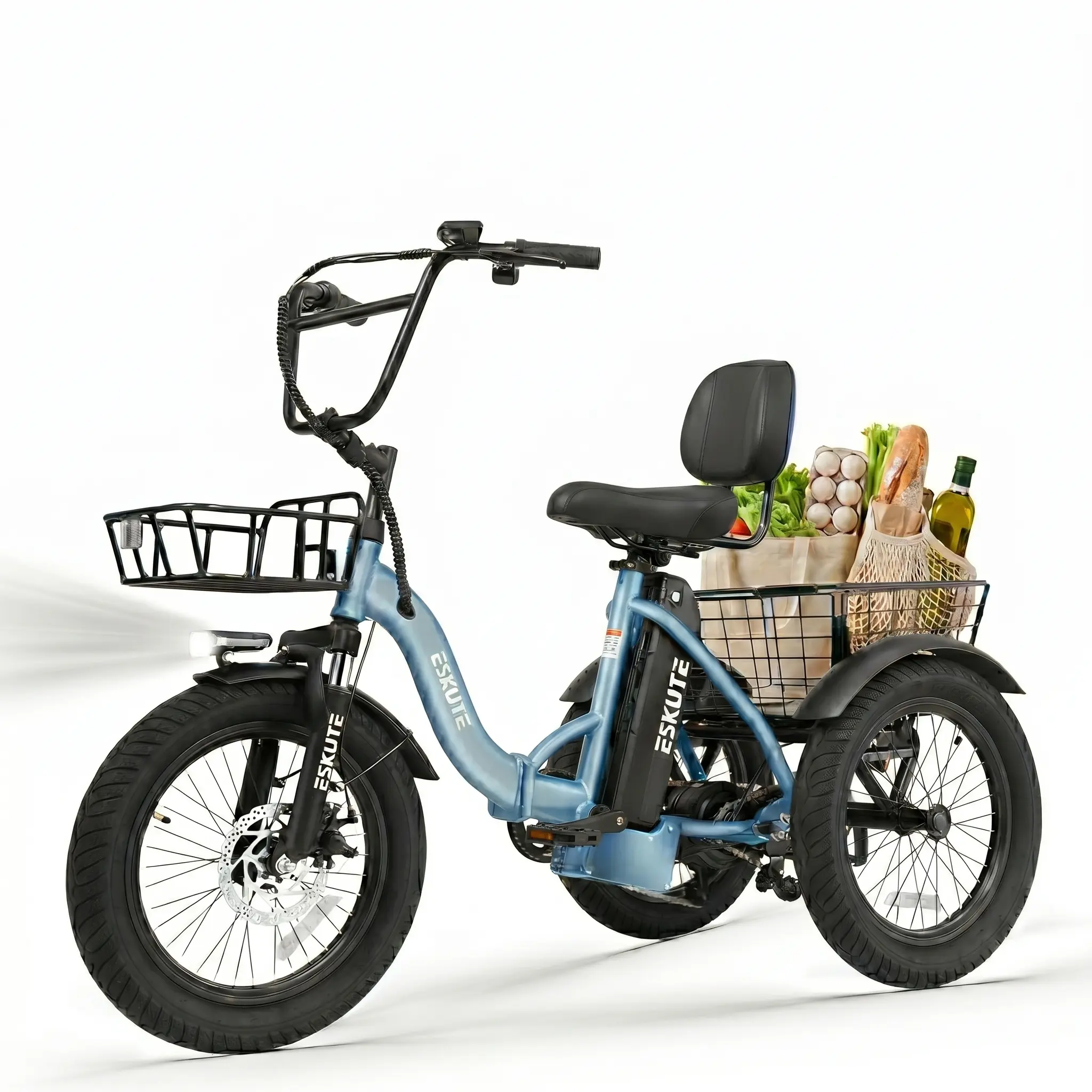 ESKUTE T300 Adult Electric Trike, Foldable Low Step-Thru 3-Wheeler with 1200W Motor, 55 mi Range, 18" Fat Tires, Wide Seat with Backrest & Utility Cargo Basket