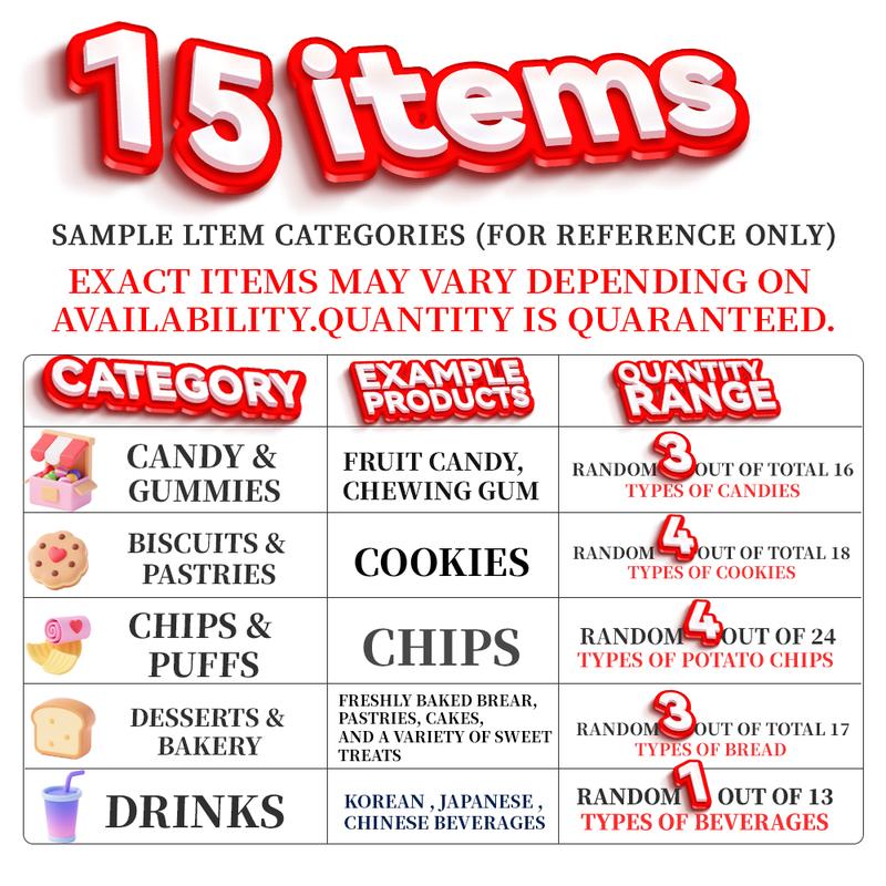 Asian Snack Box 15 Full-Size Japanese Korean Chinese Snacks & Drinks Dessert Candy