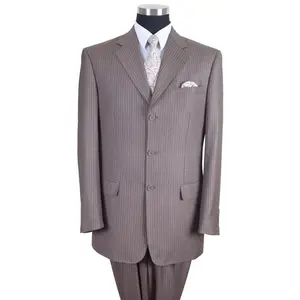 Mens Classic Fit 3 Button Banker Pinstripe Suit in Tan