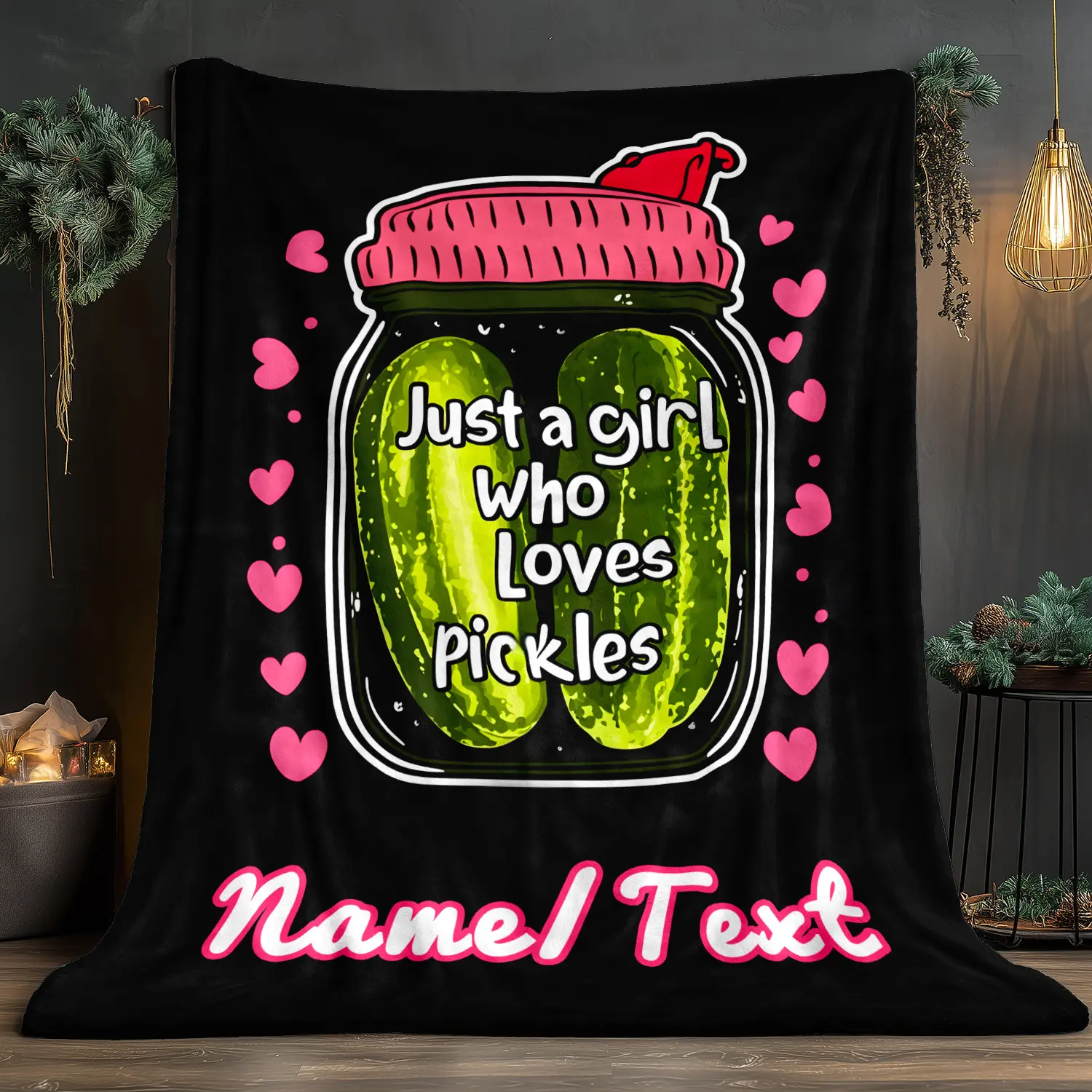 Custom Name Blanket Pickles Enthusiast Gift - Lightweight Flannel Home Furnishings Bedding Blanket Suitable for Sofas Beds Travel Camping Living Rooms Offices Sofas Chairs and Beds-Soft and Warm Flannel Fabric Digital Printed Blanket