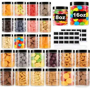 Large & Small Plastic Jars Combo (24 Pack) 12 Large 16 oz & 12 Small 8 oz Leak-Proof Clear Containers with , Mason Jars,  for Storing Spices, Cookie, Candy, Slime and Dry , Empty Jars