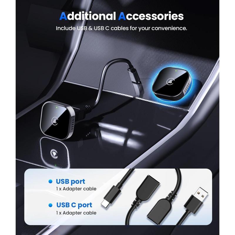 2 in 1 Wireless CarPlay and Android Auto Adapter, Easy Setup Plug and Play, Fast Seamless Use Supports 1000+ Car's with Built-in Wired Car Play/Android Auto, Compact Sleek Design Car Adapter，Fast Auto-Reconnect,bluetooth, iphone
