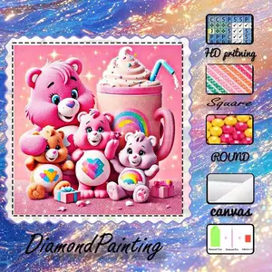 DIY 5D Flocked Fabric Diamond Painting Craft Set, AB Rhinestones, Fairy Dust Rhinestones, Crystal Rhinestones, Bear, Rainbow, Beverage Diamond Embroidery, Special Technique Diamond Art Kit, Wall Decoration, Gift for Family, Loved Ones, and Friends