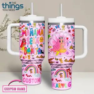 Custom Name Mermaid Graphic Tumbler 40oz & 20oz, Insulated Stainless Steel Travel Mug with Handle & Lid, Double Wall Vacuum Cup, Cute Pink Ocean Princess Aesthetic Gift for Girls and Mermaid Fans, Water Bottle, Daily Use
