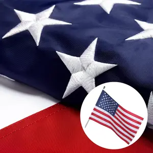 Pole Sleeve American Flag, Outdoor, Heavy Duty, Embroidered Stars, Sewn Stripes, 210D Polyester, Quadruple Stitched Fly End(Pole Not Included)