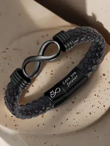 Men's Vintage Letter Pattern PU Leather Braided Bracelet, Fashion Jewelry for Party, Daily Clothing Decor, Trendy All-match & Exquisite Jewelry for Birthday Gift, Letter Link Bracelet