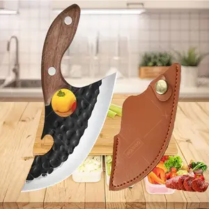 Forged Hammer Pattern Boning Knife Butcher Knife Meat Cleaver Household Stainless Steel Kitchen Knife Barbecue Knives with Cover