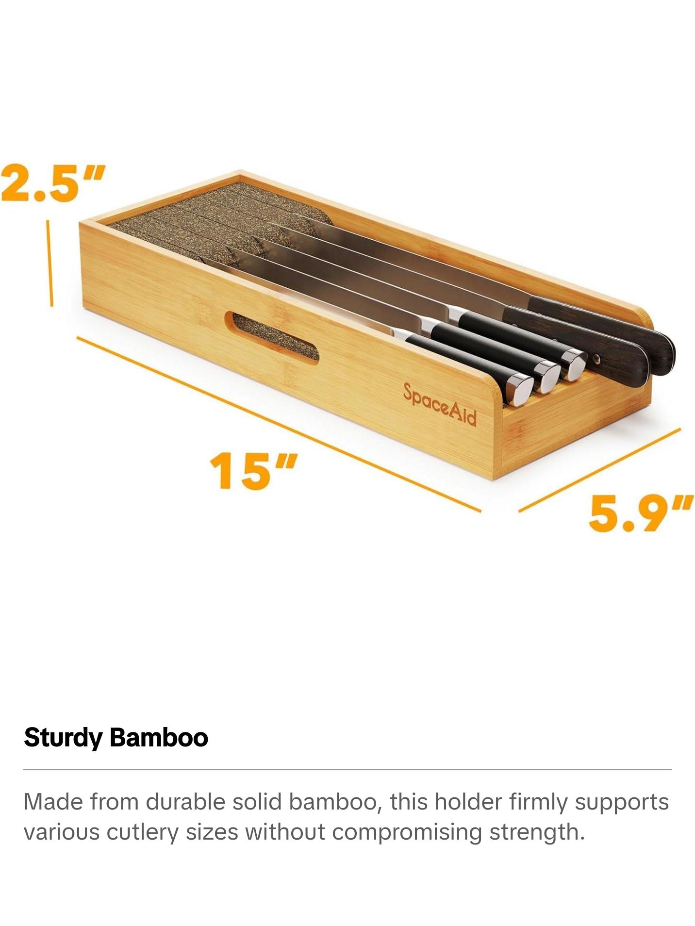 Small Bamboo Knife Holder for Drawer, 5.9"W