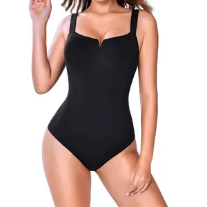 Women's Square Neck Shapewear Bodysuit Sleeveless Double Lined Tank Top Outfit Casual Bra 75% Nylon 25% Spandex Cutout Backless Feminine Formal