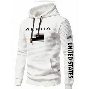 Alpha American Flag Waffle Knit Hoodie Men's Casual Pullover Sweatshirt