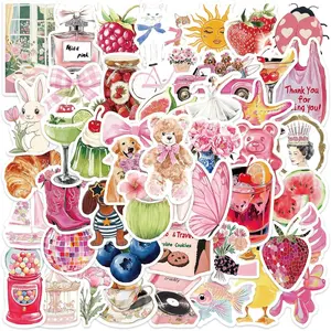 55 count  Pink Girls Stickers,  Retro Aesthetic Stickers for Water Bottles,Laptop Scrapbook Journaling Decorative Decals for Adults Teens