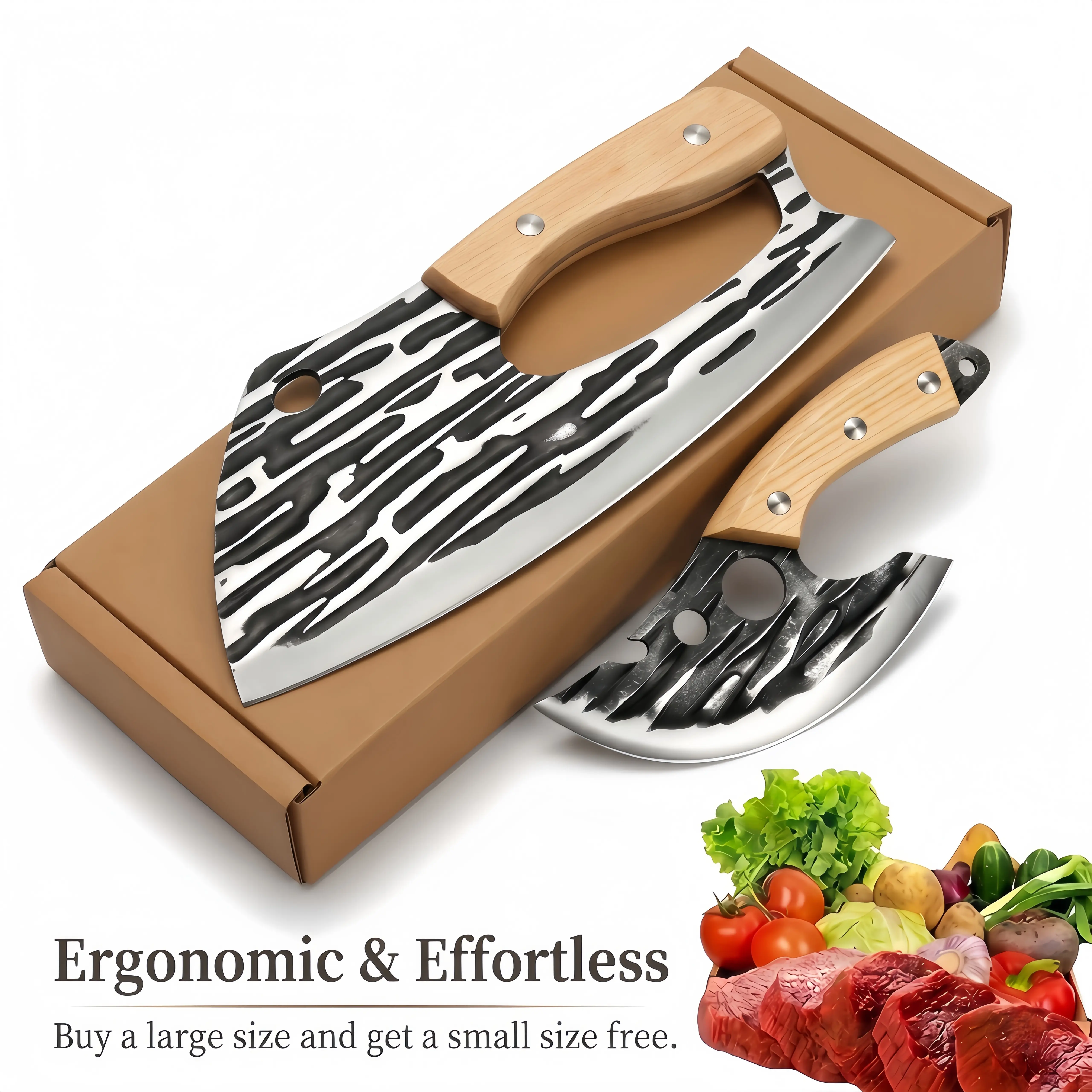 Hand Forged Boning Knife, Sharp Stainless Steel Meat Cleaver, Ergonomic Wood Handle Kitchen Knife for Meat Fruit Vegetable Cutting, Ideal Kitchen Tool & Christmas Gift