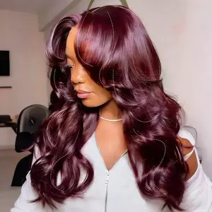 Recool Hair Salon Style at Home-Pre-Styled Dark Burgundy Pre-layer Loose Body 6×5 HD Lace Closure Human Hair Wig No-Fuss, Glueless & Ready to Wear Wig Pre-Everything Wig with Natural Hairline