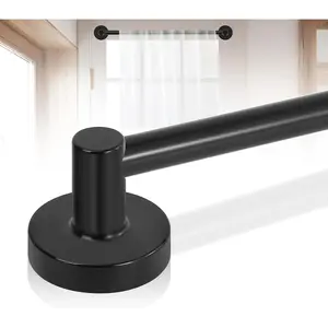 Black Magnetic Curtain Rod for Door:French Magnetic Rod for Classroom Whiteboard Calendar,Small Adjustable Magnetic Towel Bar,Tool-Free Heavy Duty Modern Magnet Cafe Pole No Drilling,16-28 Inch