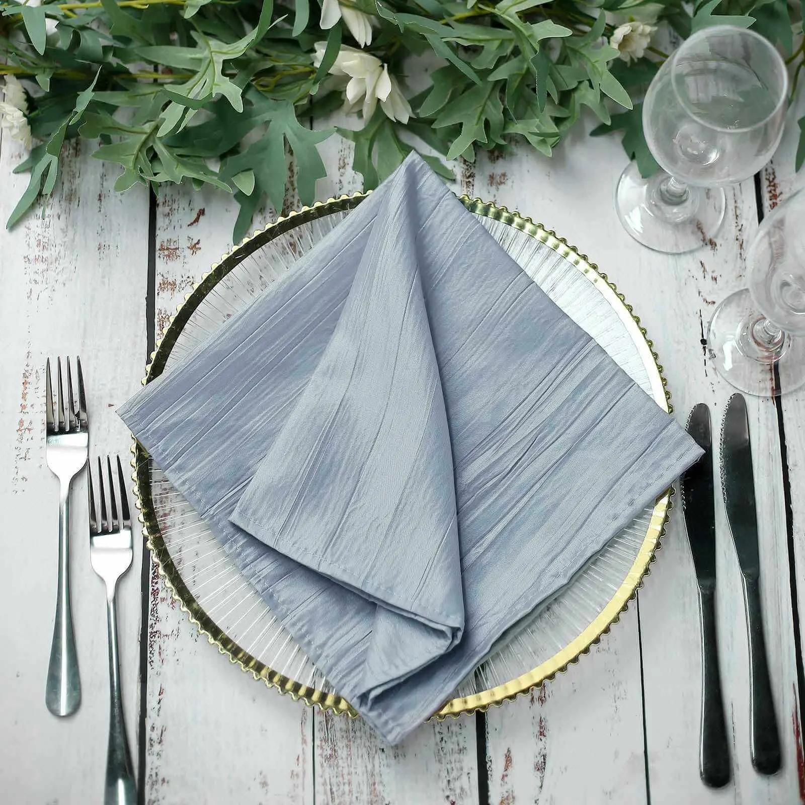Dusty Blue Taffeta Cloth Napkins - 5-Pack Square 20"x20" Accordion Fold Tableware Napkins for Events, Quantity Per Pack": "Five Napkins, Square Shape