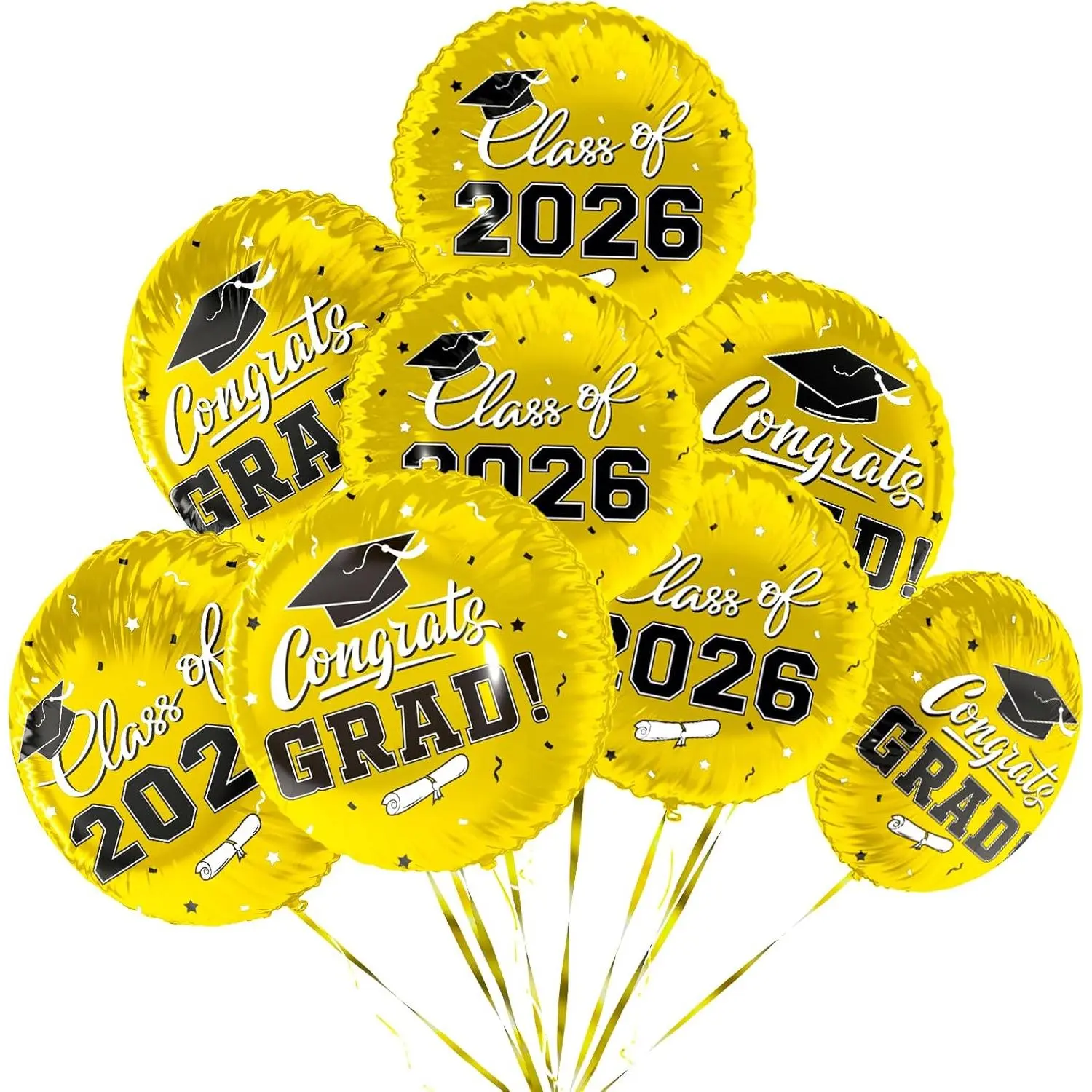 Class of 2026 Graduation Gold Balloon Arch Kit - 12pcs 18in Reversible Double-Sided Congrats Grad Foil Arch Balloons, Glue Included, Festive Party Supplies & Decorations Set, Foil Balloon