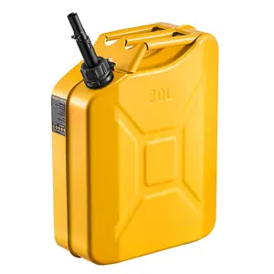Newly Upgraded Oil-Tight VEVOR Metal Fuel Container, 5.3 Gallon, Fuel Jerry Can with Spout and Comfort Handle, 6 L/min Max Flow Rate, Leakproof & Corrosion-resistant Metal Gas Tank Most Cars Motorcycle ATV UTV, Yellow, Metal Frame, 5.3Gal