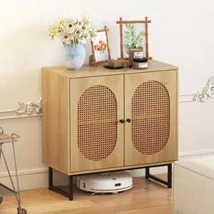 COSTWAY - Buffet Cabinet Rattan Storage Cabinet with 2 Doors and Adjustable Shelf-Natural