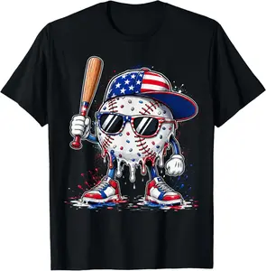 Drip Ice Cream Baseball Shirts Boys Girls 4th of July T-Shirt  Cotton Shirt