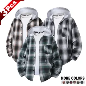 2026 Spring Plaid Hooded Shirt, Unisex, Casual, Loose-fitting, Fashion Brand, Versatile Shirt Top and Outerwear Long Sleeve Button-Up Retro