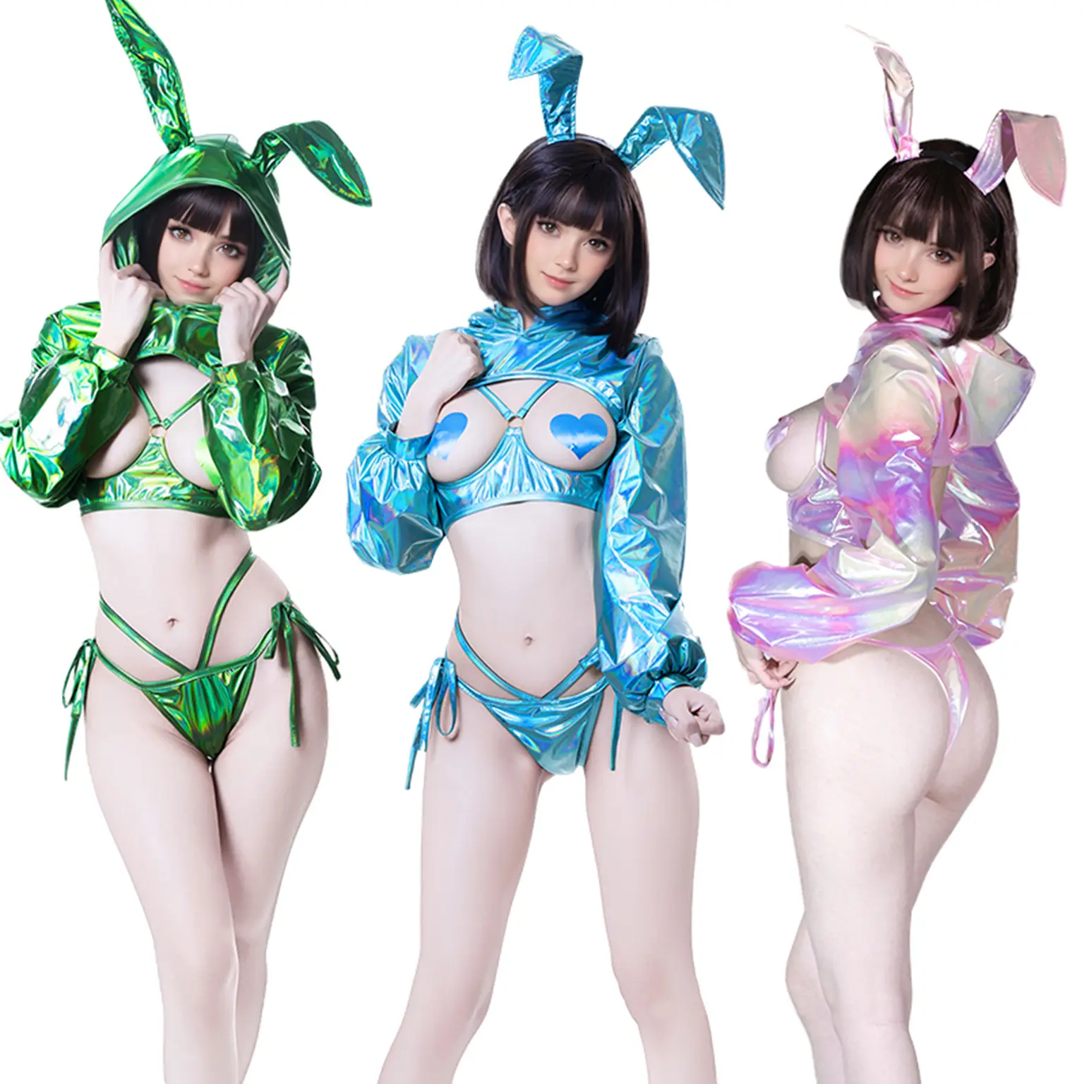 camouflage sexy clothes Young sexy latex woman on future costume, blue neon lights — Stock Photo ©  outsiderzone #34046359 main image 0