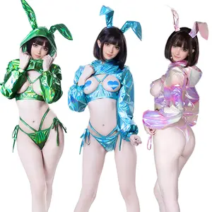 Neon Pink Cyberpunk Bunny Girl Cosplay Costume - Glow in The Dark Anime Outfit for Women
