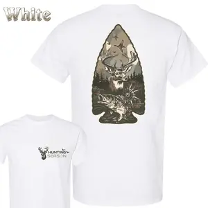 Hunting Season T-Shirt - Arrowhead Deer Fish Duck Outdoor Scene Design , Small Front Chest Hunting Season Print , Hunting Fishing Outdoor Lifestyle , Camp Lake Weekend Wear , Hunting Shirt , Gift For Hunters