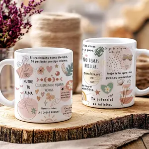 Spanish Inspirational Quotes 11oz Mug, Positive Affirmations Typography with Floral Boho Illustration Design, Ceramic Coffee Cup, Encouraging Gift for Women or Best Friends