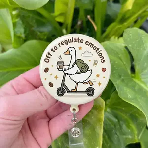 Off To Regulate Emotions Goose Badge Reel Funny Mental Health ID Holder Retractable Clip For Nurse Teacher Therapist Coffee Lover Gift