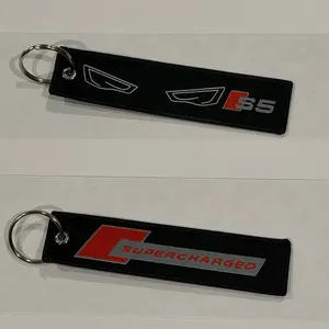 S5 Supercharged Keychain - Black Embroidered Key Tag with Red and Silver Logo - Durable and Stylish Car Accessory