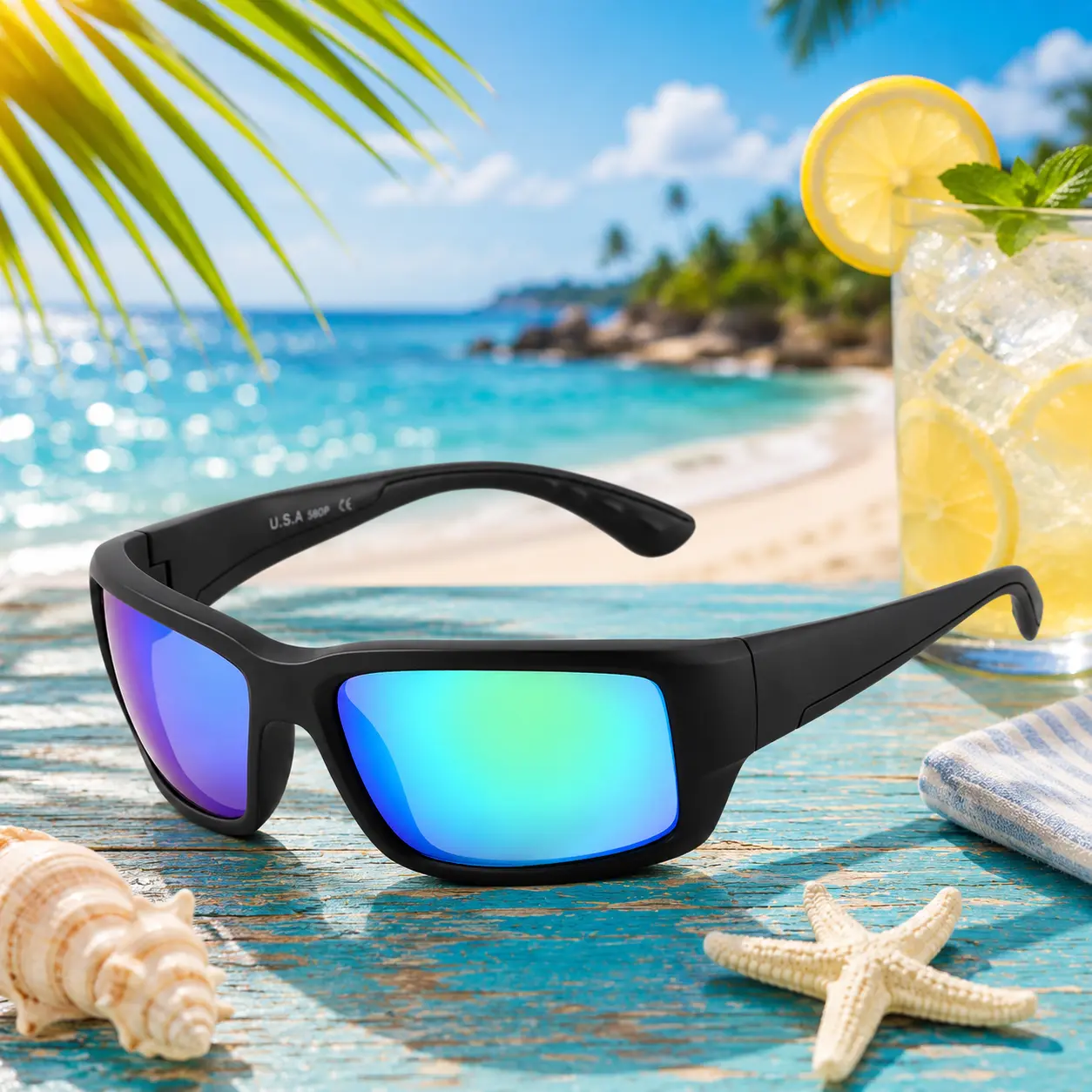 Fantail Black Green Polarized Sunglasses for Men & Women, UV400 Fishing, Driving, Boating & Outdoor Sports Eyewear