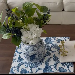 Floral Dish Drying Mat Super Absorbent Quick Dry Anti-Slip 20x15 Inches Kitchen Counter Must-Have Blue & White Pattern