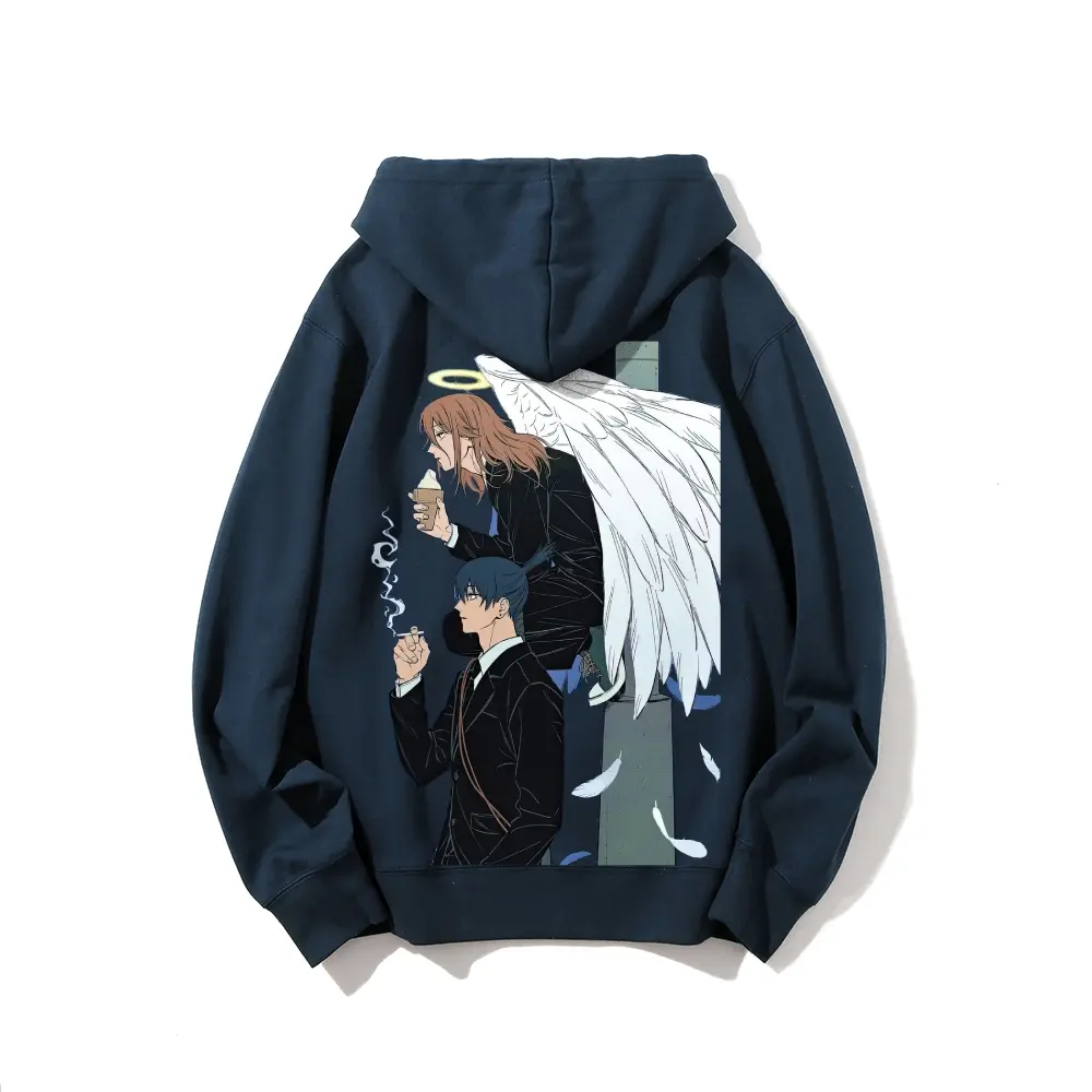 Chainsaw Man Aki & Angel Devil Hoodie Unisex 100% Cotton Eco-friendly Fashionable Casual Streetwear Autumn Winter Cozy Couple Suit Fabric Breathable Tops