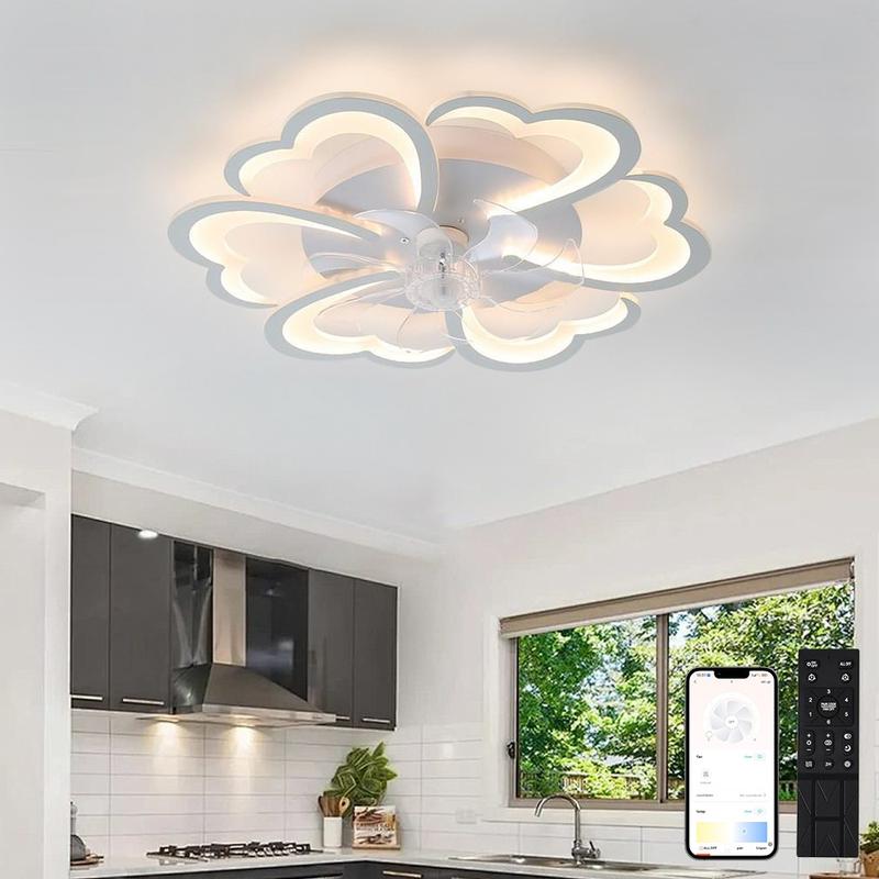 27" Smart Ceiling Fan with Lights and Remote, Modern Flush Mount Enclosed Low Profile Dimmable Indoor Ceiling Fan Light for Bedroom, Living Room, Kitchen, Kids Room, Patio - Black