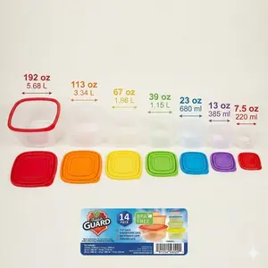 Plastic Rainbow Food Storage Set, Multi Color, 14 Count, Best Used for Leftover Storage and Reheating