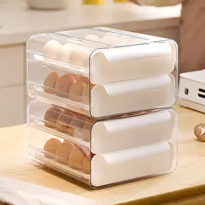 2-Tier Refrigerator Egg Holder, 16 Eggs Per Layer Clear Stackable Egg Tray with Handle, Kitchen & Household Egg Storage Organizer