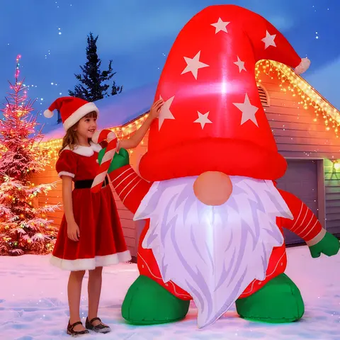 Christmas Decorations Gnome Outdoor Inflatables 6FT Gnome Santa Blow Up with Red Hat & Built-in LEDs Yard Lawn Garden Set Waterproof Polyester Holiday Lighting