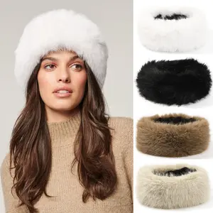 AWAYTR Womens Faux Fur Headbands with Elastic Band Winter Earwarmer Earmuff for Cold Weather Furry Costume