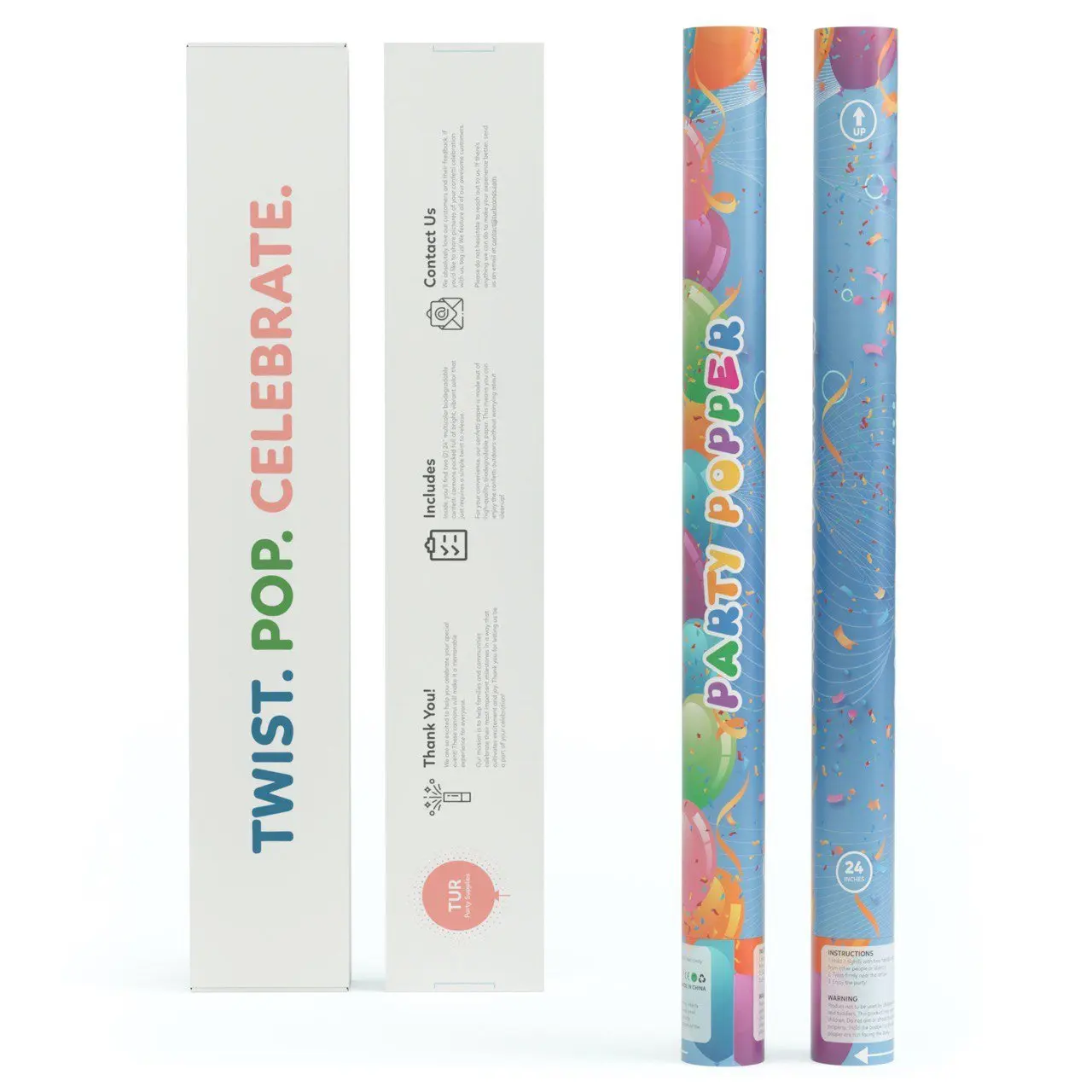 Giant 24″ Biodegradable Confetti Cannon – Jumbo Confetti Poppers, 2-Pack, Launches 25 ft | Weddings & Big Reveals