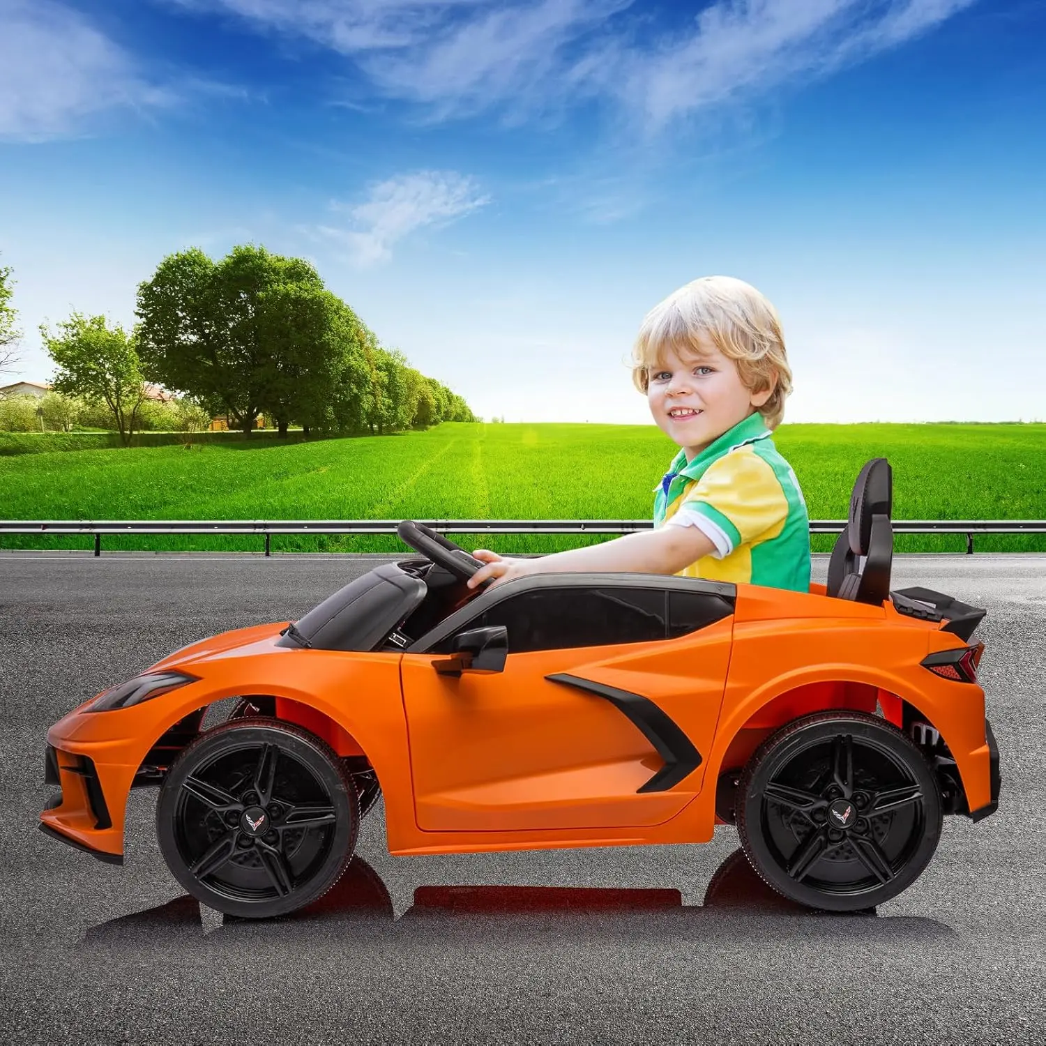 12V Licensed Corvette Sturdy Build Battery-Powered Kids' Electric Sporty RC Car with Ride On Wheels - 2.4GHz Remote Control, Rechargeable Battery, LED Lights, MP3 Slot, Dual Mode, Pedal & Steering Wheel Controls, 60-Min Smooth Rides (For 3-Year-Olds), Rc